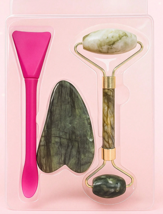 Rodillo doble de jade, Piedra gua sha, Espátula de silicon