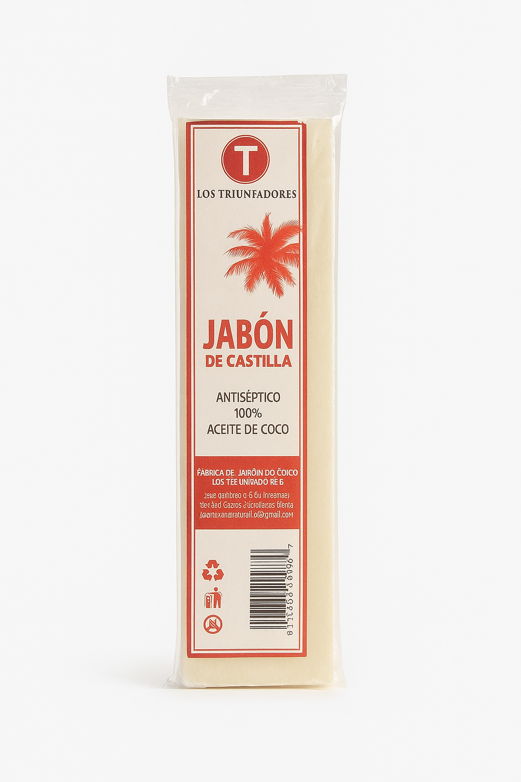 Jabón de Coco- Jabón de Castilla Natural de Aceite De Coco, Ideal Para Piel Sensible, 100 G- LOS TRIUNFADORES