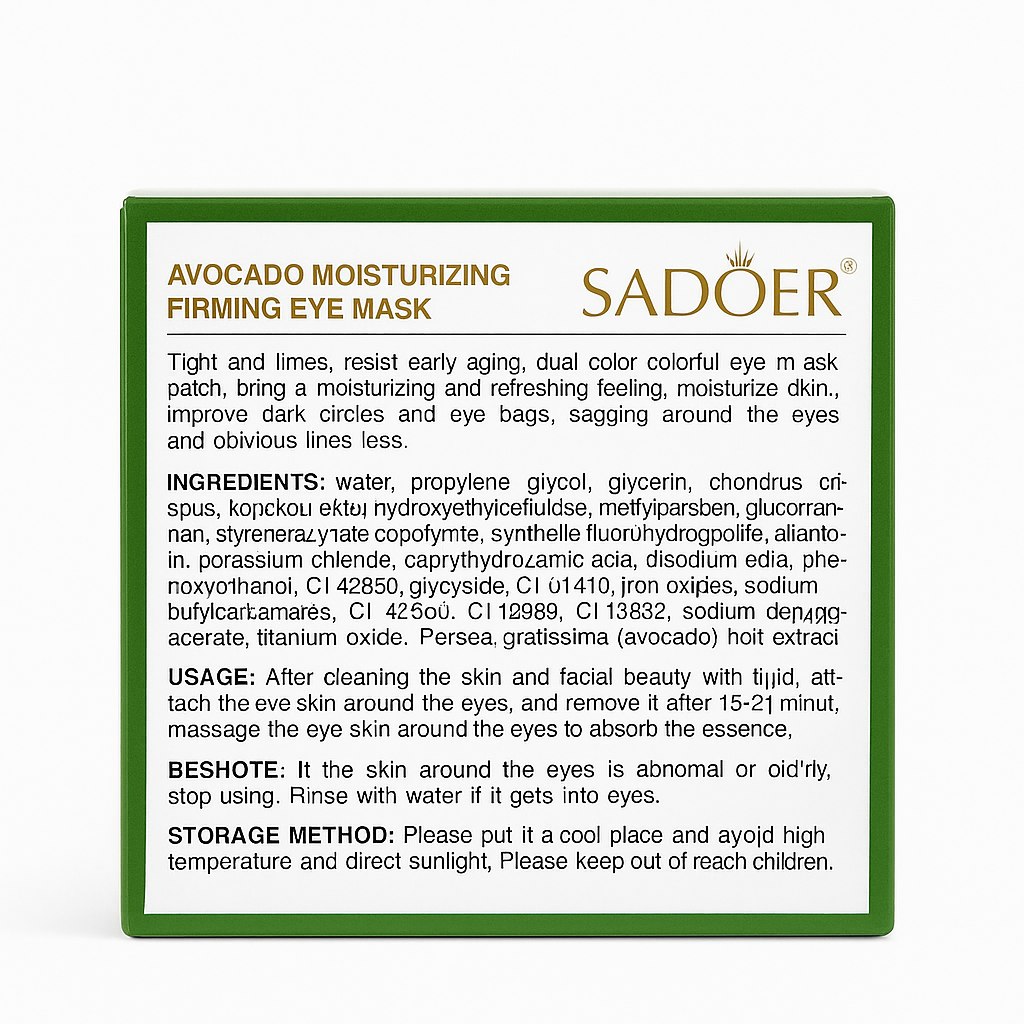 Mascarilla para Contorno de Ojos con Extracto de Aguacate – 60 Piezas- SADOER