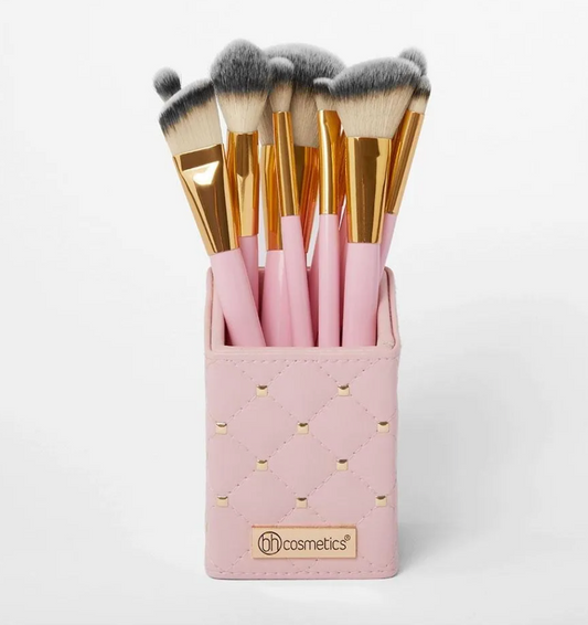 Pink Studded Elegance-Set de Brochas Rosa con Estuche – 12 Piezas |