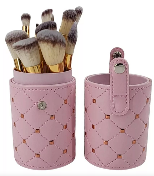 Kit de Brochas de Maquillaje con Estuche Rosa 9x21 cm – Incluye 12 BrochasYT1201R