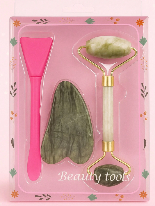 Rodillo doble de jade, Piedra gua sha, Espátula de silicon